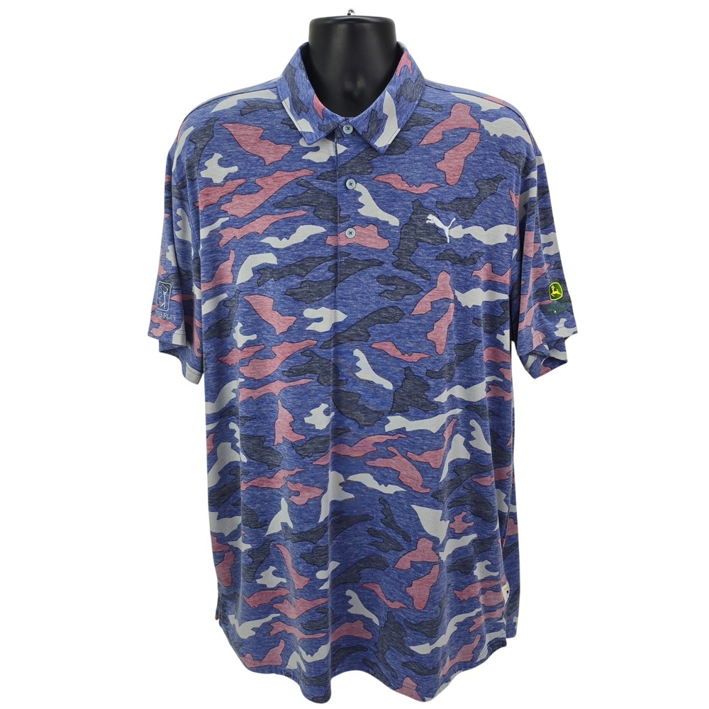 Puma Golf Mens XXL Blue Camo Polo Shirt TPC Deere Run‎ John Deere Classic 595107
